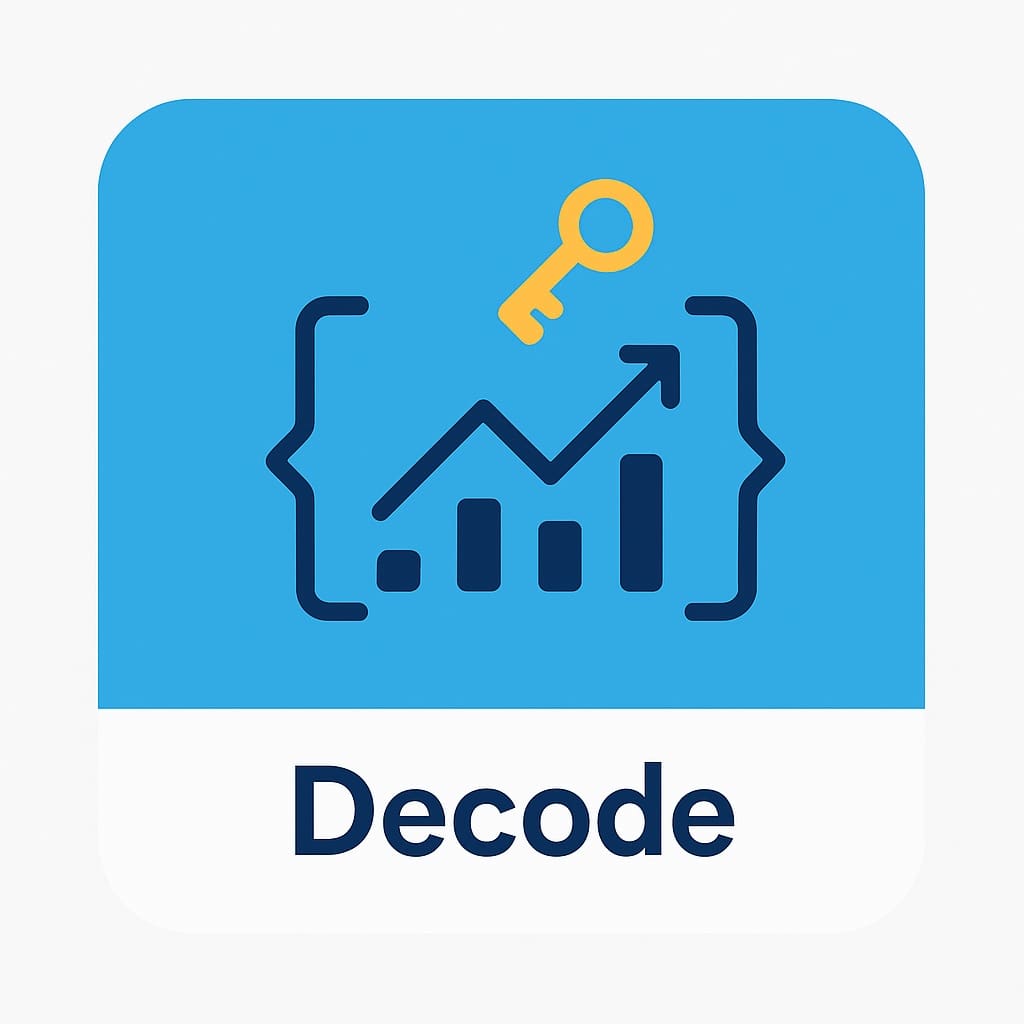Graph with key icon and 'Decode' text.