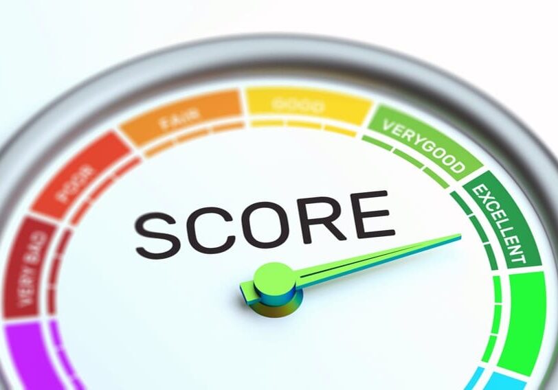 Business credit score dial showing ratings from poor to excellent, representing financial health and growth for entrepreneurs.